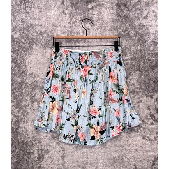 Agua Bendita Skirt Medium Womens Violet Smocked Blue Floral Mini - Picture 2 of 6